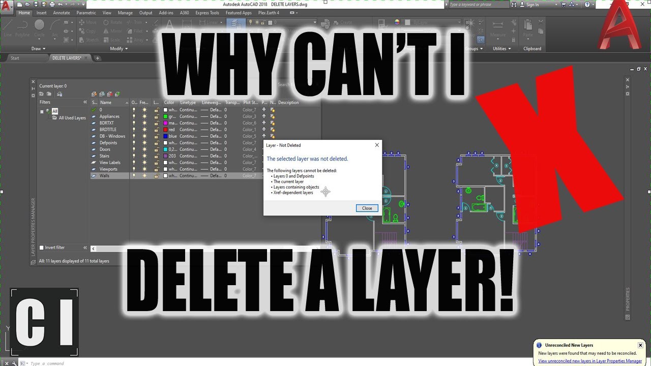 AutoCAD How To: Delete Layers With Objects And Other Layers That Won't ...